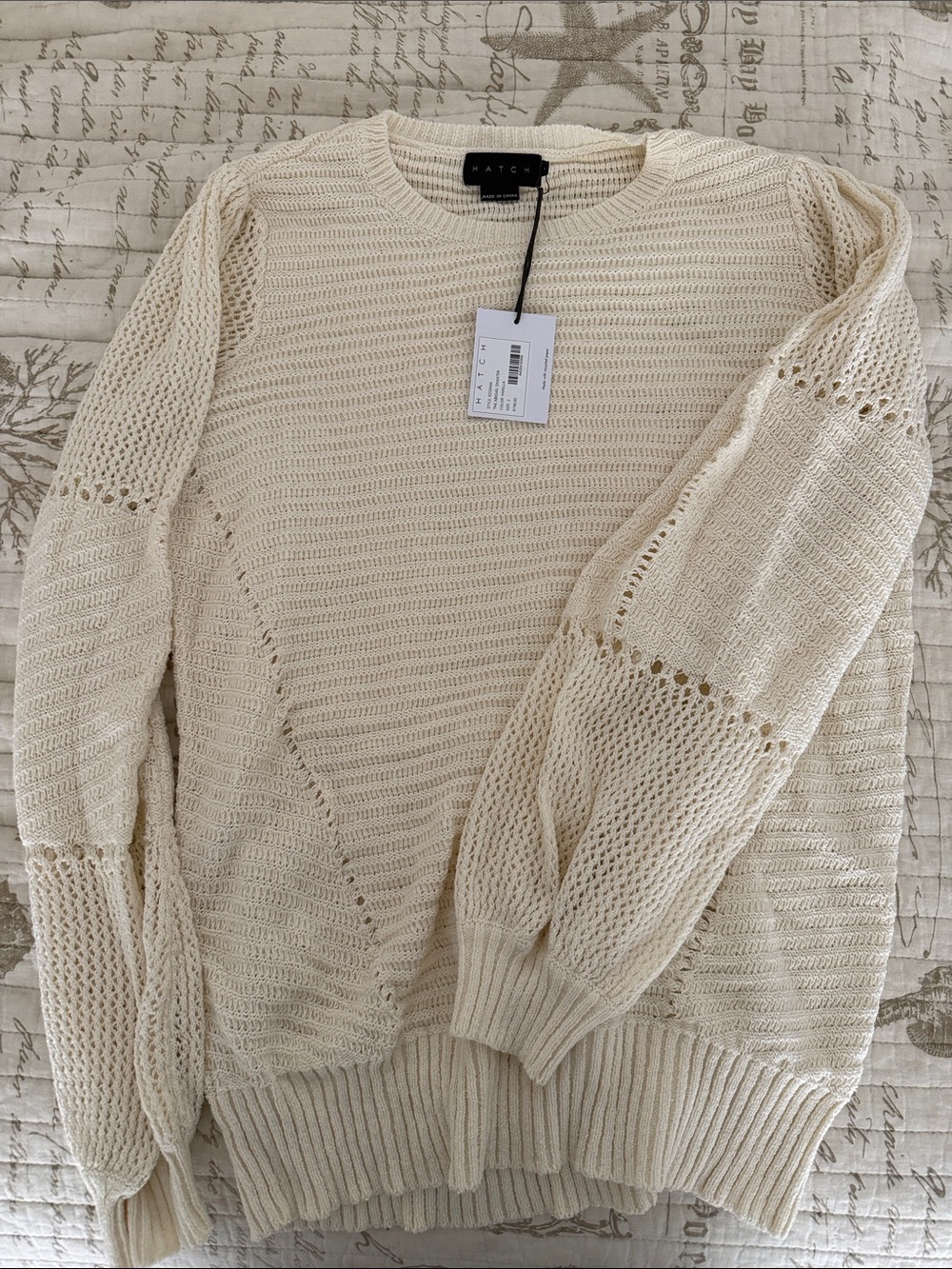 Hatch Cream Open-Knit Crewneck Sweater